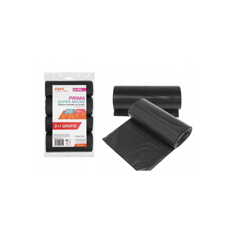 WG ZESTAW 4 x Worki na śmieci Prima 60l LDPE 10 szt Polskie