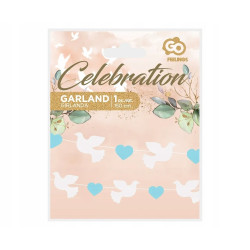 Girlanda papierowa Gołąbki (10x8 cm) niebieskie serduszka (5x4 cm) 150 cm