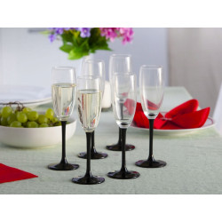 KOMPLET 6 KIELISZKÓW SZAMPAN ONYX CZARNA NÓŻKA 180ML