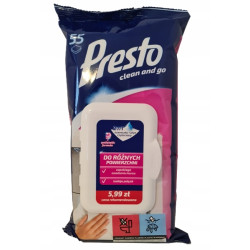 PRESTO Ściereczki nawilżane RÓŻNE POWIERZCHNIE 55SZT