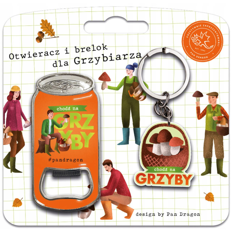 ZESTAW NA PREZENT DLA GRZYBIARZA OTWIERACZ I BRELOK CHODŹ NA GRZYBY