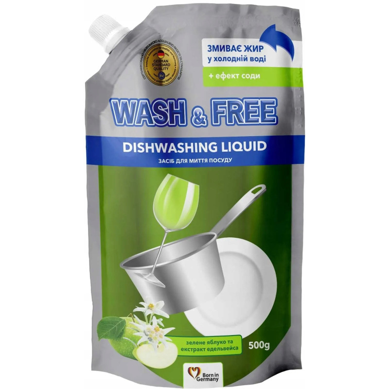 WASH&FREE Płyn do mycia naczyń JABŁKO 500g