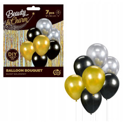 Bukiet balonowy B&C złoto-srebrno-czarny, 7 sz