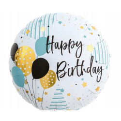 Balon Ibrex Hel, okrągły 14", Happy Birthday
