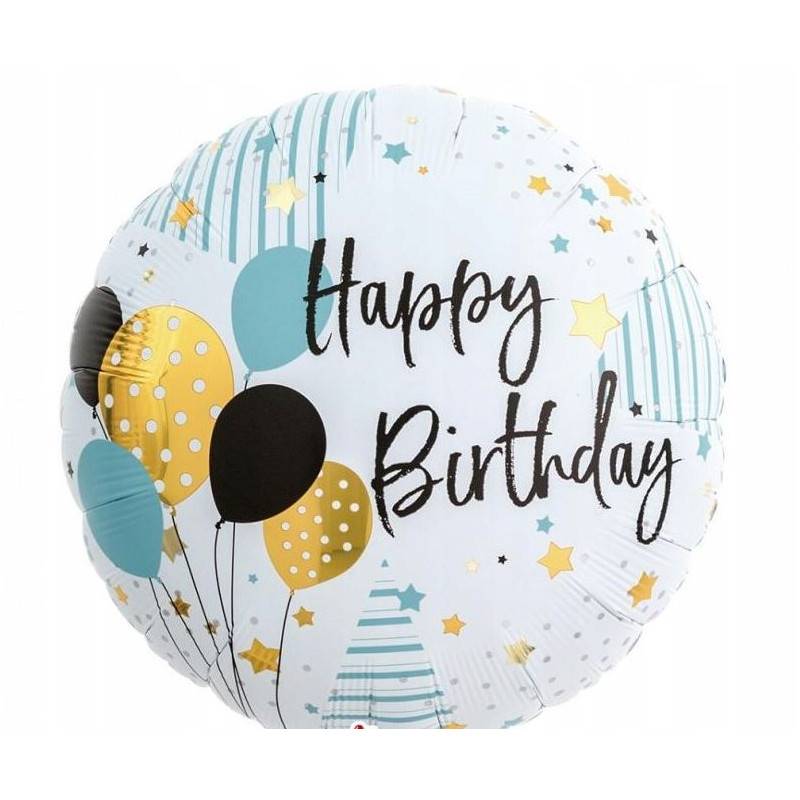 Balon Ibrex Hel, okrągły 14", Happy Birthday