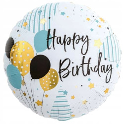 Balon Ibrex Hel, okrągły 14", Happy Birthday