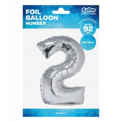 Balon foliowy Cyfra 2 srebrny 92 cm NA HEL