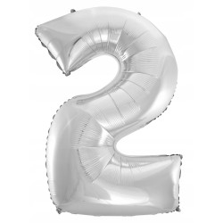 Balon foliowy Cyfra 2 srebrny 92 cm NA HEL