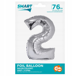 Balon foliowy Cyfra 2 srebrny 92 cm NA HEL