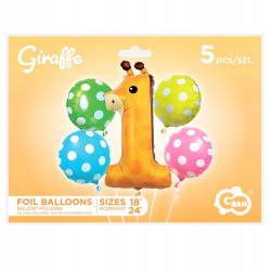 BALONY FOLIOWE NA ROCZEK ŻYRAFA CYFRA 1 5SZT