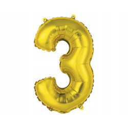 BALON CYFRA 3 ZŁOTA 35cm