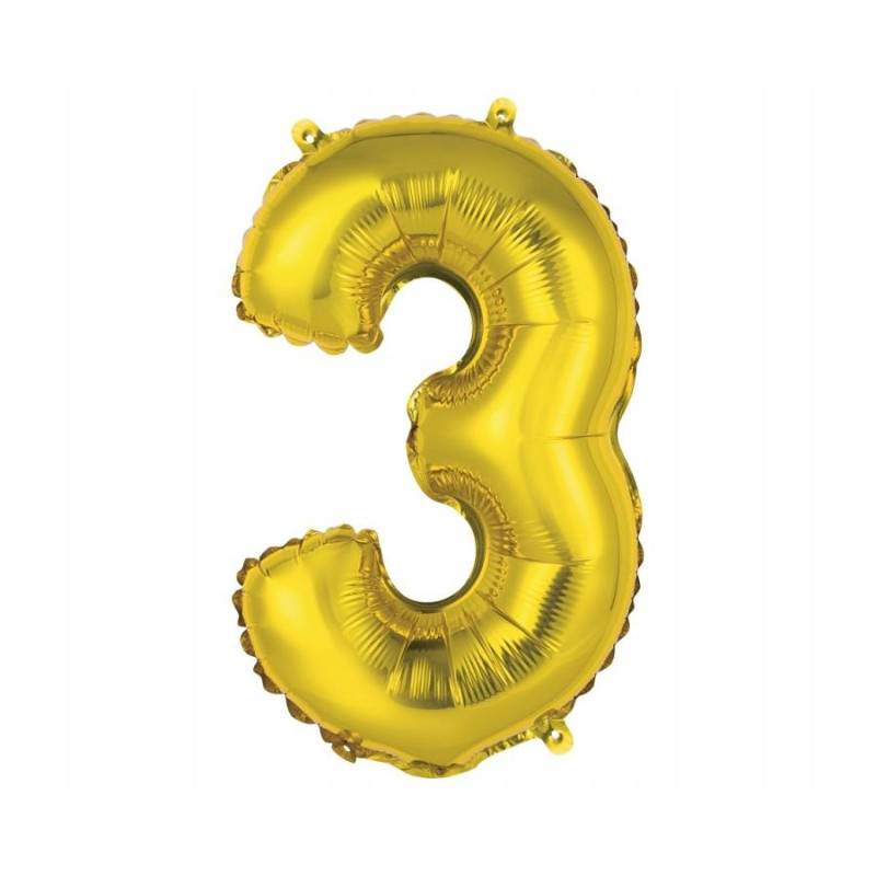 BALON CYFRA 3 ZŁOTA 35cm