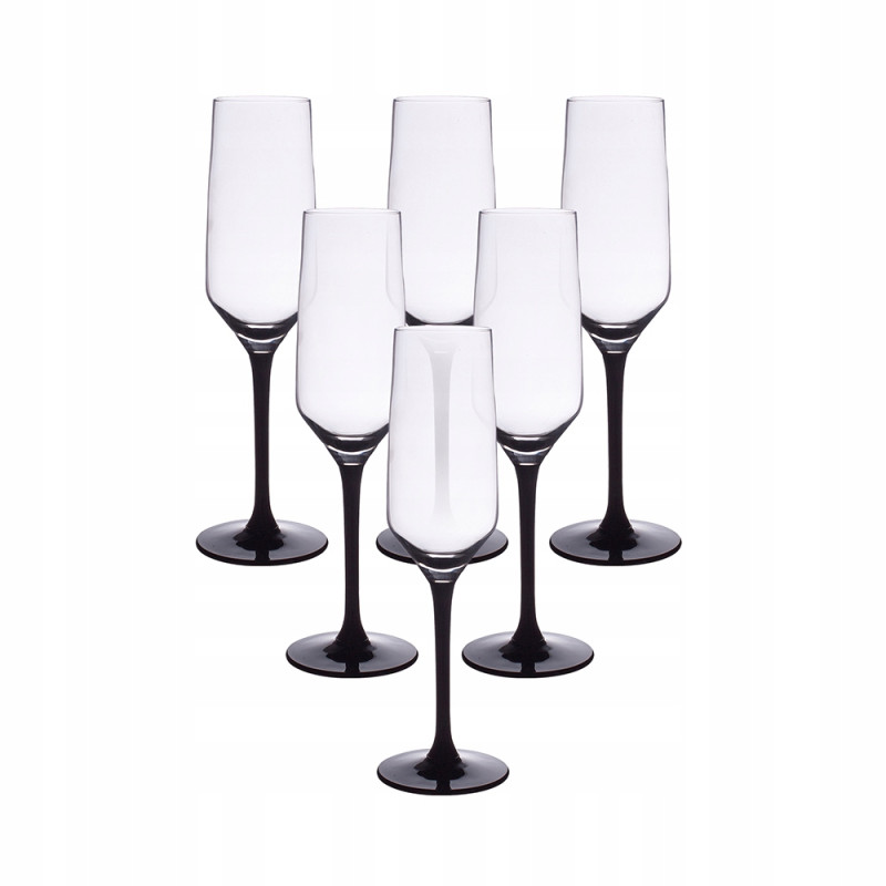KOMPLET 6 KIELISZKÓW SZAMPAN CZARNA NÓŻKA 220ML