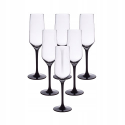 KOMPLET 6 KIELISZKÓW SZAMPAN CZARNA NÓŻKA 220ML