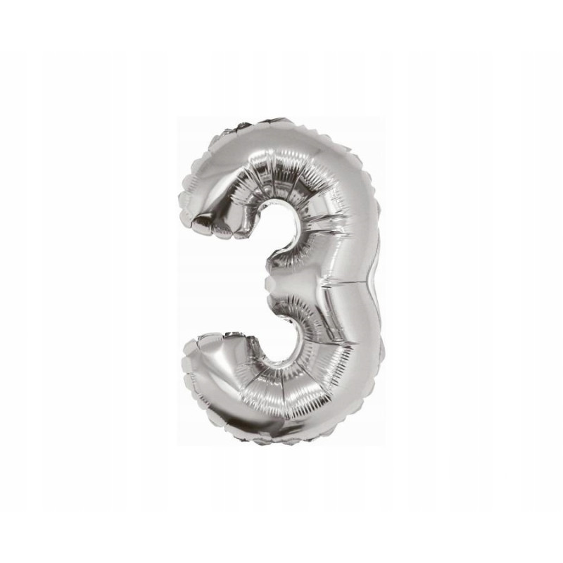 BALON FOLIOWY CYFRA 3 SREBRNA 35CM