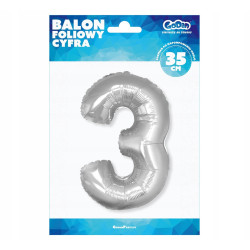 BALON FOLIOWY CYFRA 3 SREBRNA 35CM