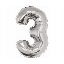 BALON FOLIOWY CYFRA 3 SREBRNA 35CM