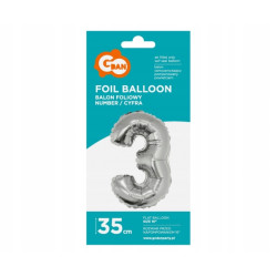 BALON FOLIOWY CYFRA 3 SREBRNA 35CM