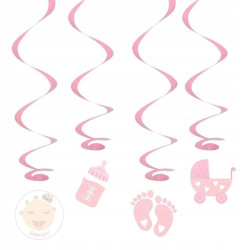 Girlanda świderki na baby shower urodziny różowa