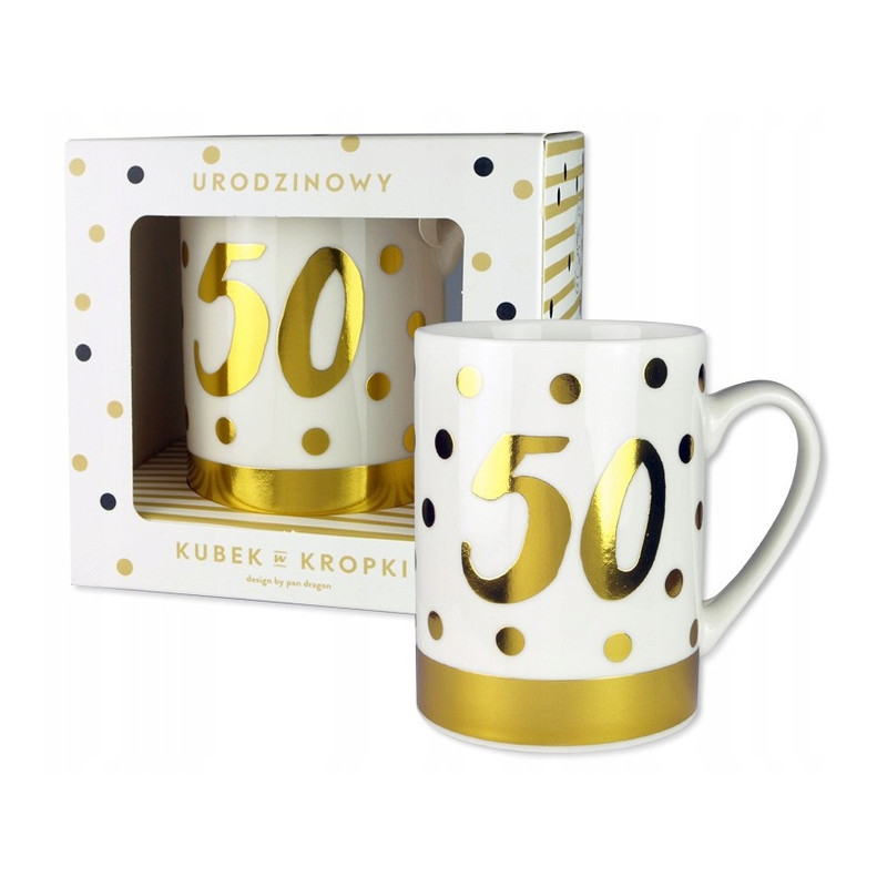 KUBEK NA PREZENT NA 50 URODZINY W KROPKI