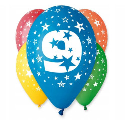 Balon 12" z nadr. "9", pastel mix /