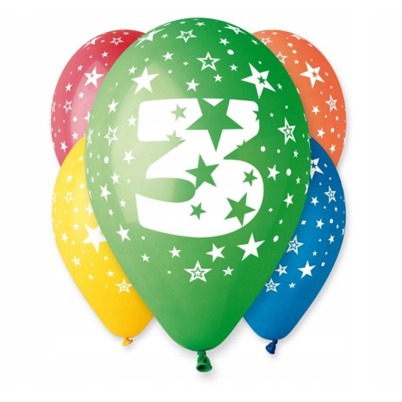 BALONY Z NADRUKIEM CYFRA 3 5SZT