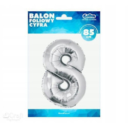 BALON CYFRA SREBRNY 8 NA HEL 92CM