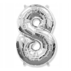 BALON CYFRA SREBRNY 8 NA HEL 92CM