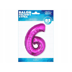 BALON FOLIOWY CYFRA RÓŻOWA 6 92CM