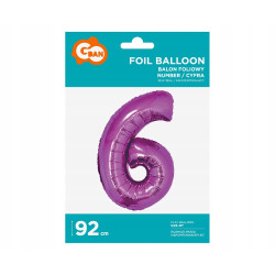 BALON FOLIOWY CYFRA RÓŻOWA 6 92CM