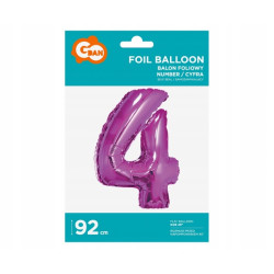 BALON FOLIOWY CYFRA 4 92CM RÓŻOWY