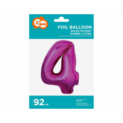 BALON FOLIOWY CYFRA 4 92CM RÓŻOWY