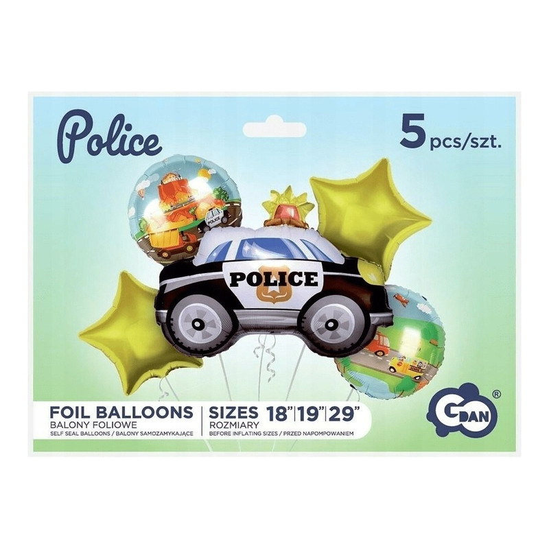 Balony foliowe NA HEL zestaw 5SZT Policja