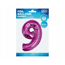 BALON FOLIOWY CYFRA 9 92CM RÓŻOWY