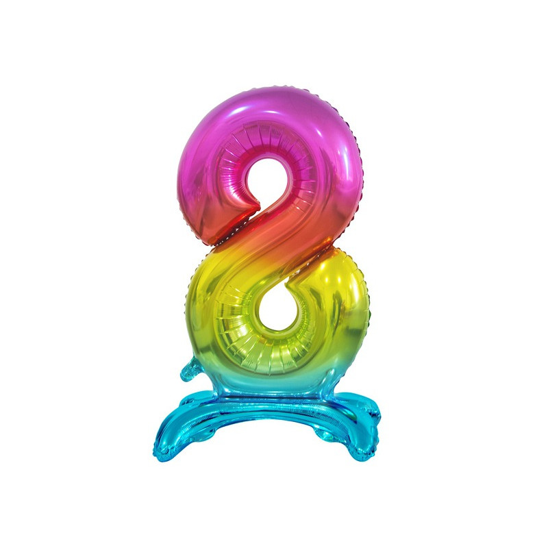 BALON FOLIOWY CYFRA 8 STOJĄCA TĘCZOWA 74CM