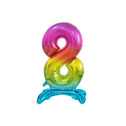 BALON FOLIOWY CYFRA 8 STOJĄCA TĘCZOWA 74CM