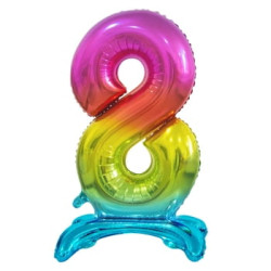 BALON FOLIOWY CYFRA 8 STOJĄCA TĘCZOWA 74CM
