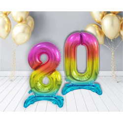 BALON FOLIOWY CYFRA 8 STOJĄCA TĘCZOWA 74CM