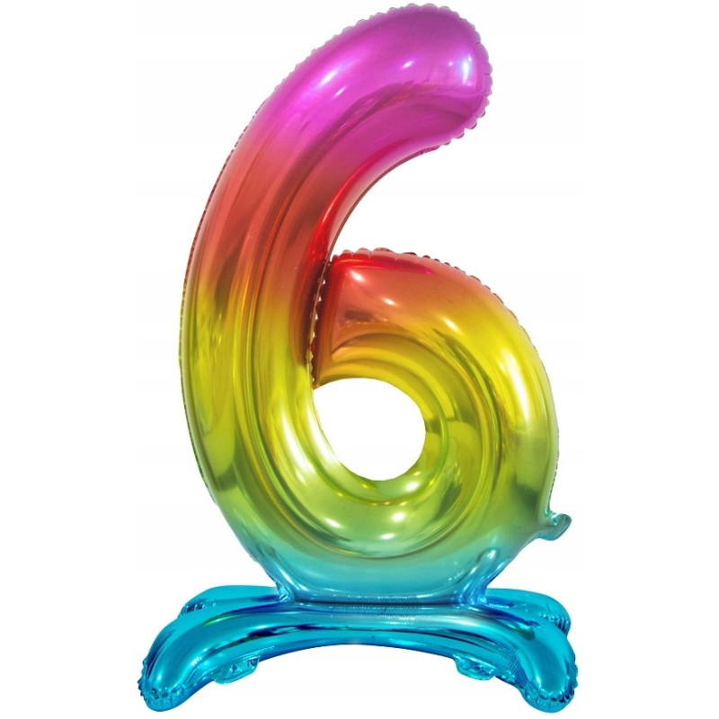 BALON FOLIOWY CYFRA 6 STOJĄCA TĘCZOWA 74CM