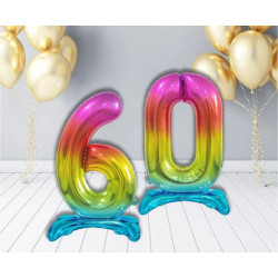 BALON FOLIOWY CYFRA 6 STOJĄCA TĘCZOWA 74CM