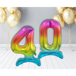 BALON FOLIOWY CYFRA 6 STOJĄCA TĘCZOWA 74CM