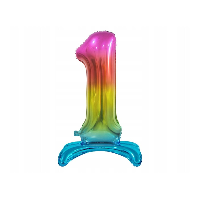 BALON FOLIOWY CYFRA 1 STOJĄCA TĘCZOWA 74CM