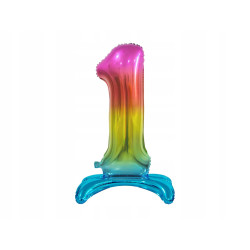 BALON FOLIOWY CYFRA 1 STOJĄCA TĘCZOWA 74CM