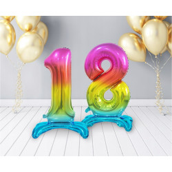 BALON FOLIOWY CYFRA 1 STOJĄCA TĘCZOWA 74CM