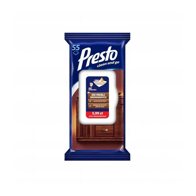 Ściereczki nawilżane do mebli Presto 55szt.
