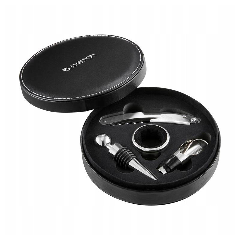 Komplet akcesoriów do wina w skórzanym etui Bolero