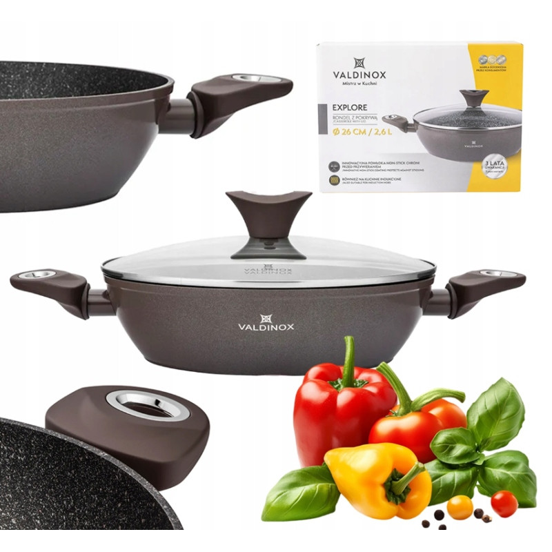 Rondel indukcja 2,6 l głęboka patelnia z pokrywką Valdinox Explore 26 cm