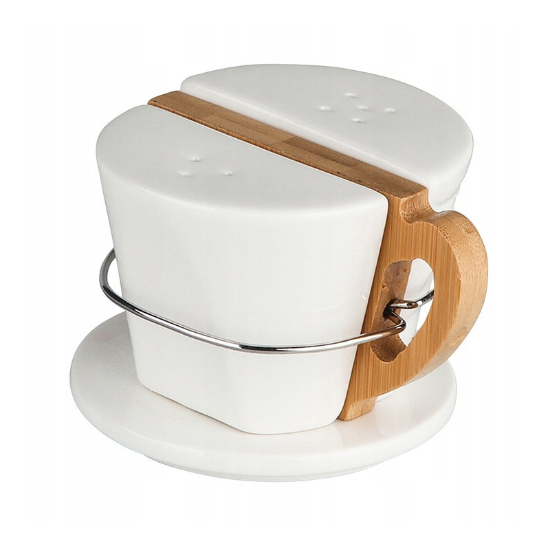 REGULAR SOLNICZKA I PIEPRZNICZKA PORCELANOWA Z BAMBUSOWYM UCHWYTEM