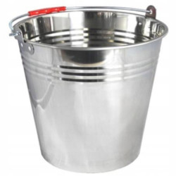 Metalowe Wiadro - uchwyt czerwona rączka - stal nierdzewna - 12L