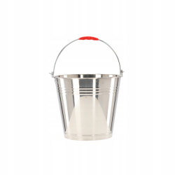 Metalowe Wiadro - uchwyt czerwona rączka - stal nierdzewna - 14L